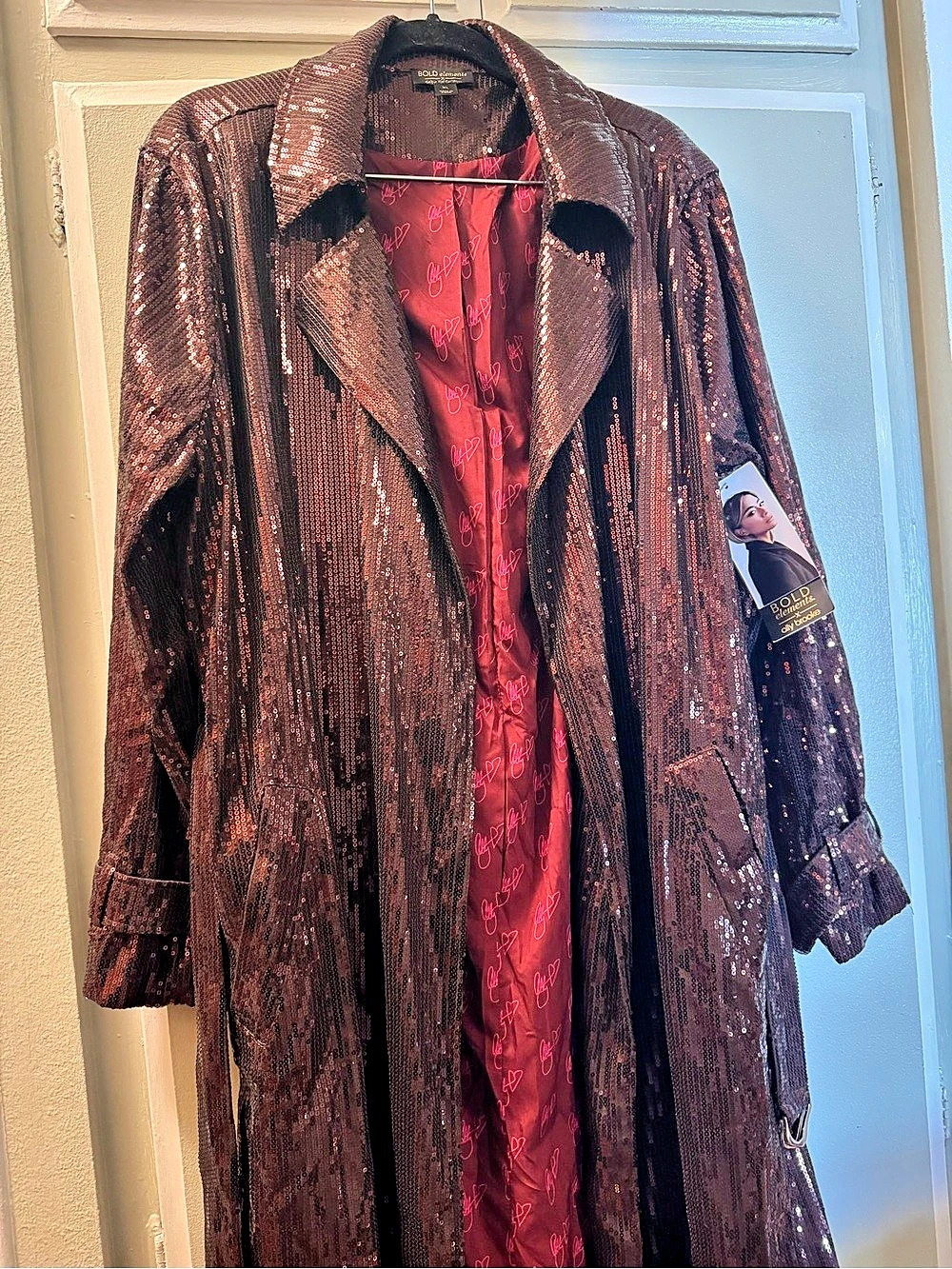 Maroon sequins trench coat